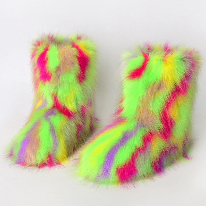 Winter Shoe Women's Winter Fluffy Faux Fox Fur Boots Woman Plush Warm Snow Boots Luxury Footwear Girls' Furry Fur Bottes Fashion - Image 25