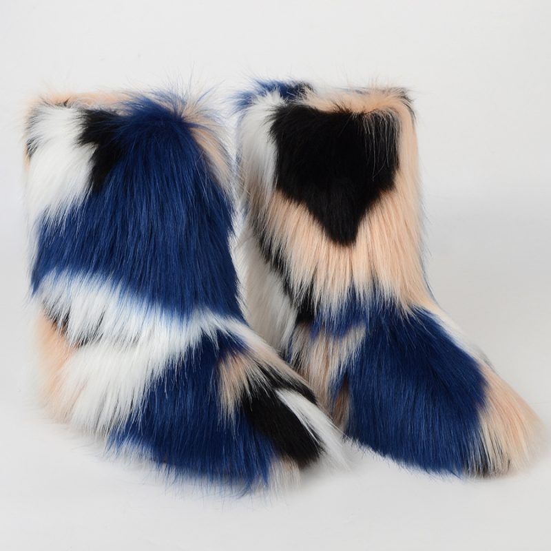 Winter Shoe Women's Winter Fluffy Faux Fox Fur Boots Woman Plush Warm Snow Boots Luxury Footwear Girls' Furry Fur Bottes Fashion - Image 28