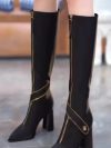 Black Boots Female 2024 New Winter Belt Buckle Thin Pointed Thick Heel Boots Botas De Mujer Thigh High White Boots