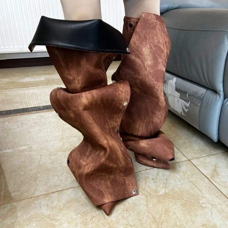 High Heel Long Boots for Women Botte Winter Boots Shoes Botas Mujer Thin Heeled Pointed Denim Metal Button Shoe Zapatos De Mujer - Image 6