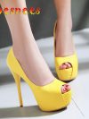 2022 Spring New Super High Heel Fish Mouth Single Shoes Waterproof Platform Comfortable Women's Thin Heel Model Walk Show Pumps