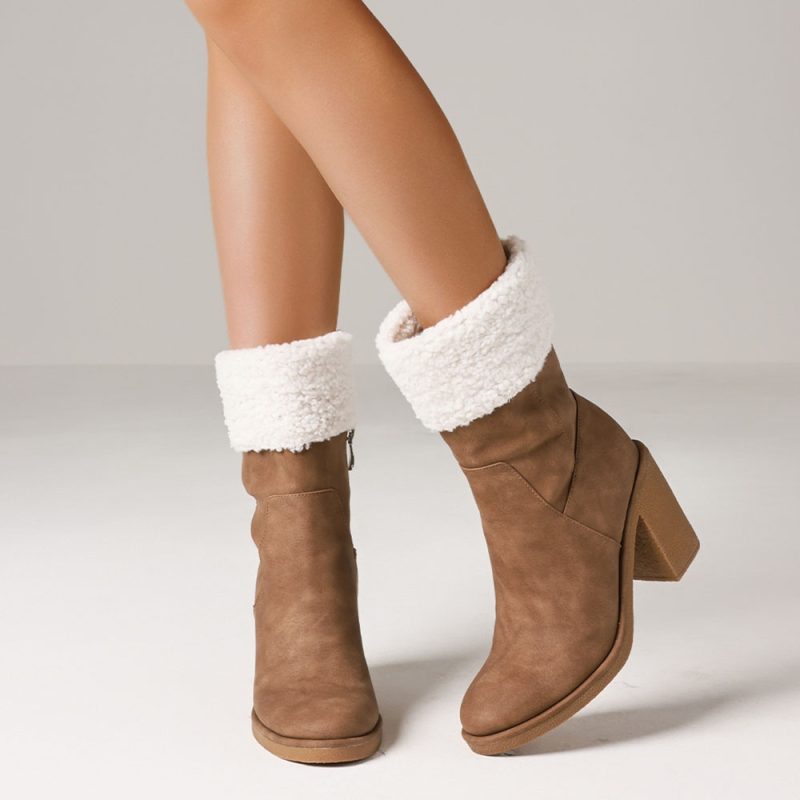 Winter Boots for Women Comfortable Side Zipper Mid Chunky Heel Suede Warm Fur Snow Ankle Boot Outdoor Party Shoes - Image 5