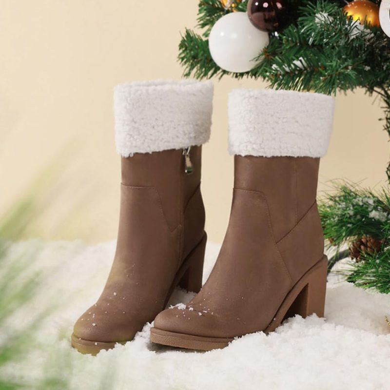 Winter Boots for Women Comfortable Side Zipper Mid Chunky Heel Suede Warm Fur Snow Ankle Boot Outdoor Party Shoes - Image 8