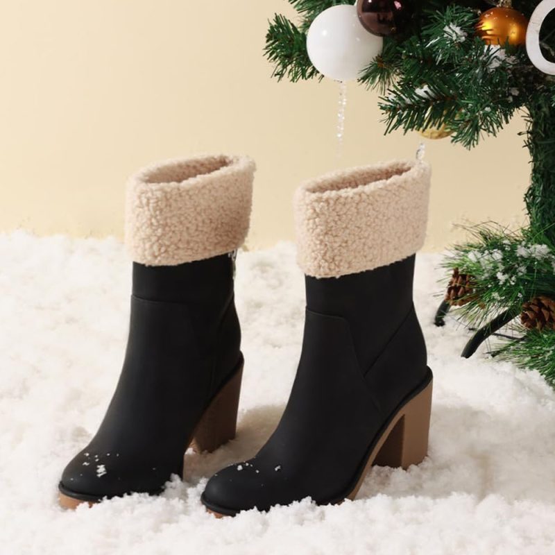 Winter Boots for Women Comfortable Side Zipper Mid Chunky Heel Suede Warm Fur Snow Ankle Boot Outdoor Party Shoes - Image 9
