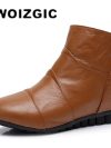WOIZGIC Women's Ladies Female Mother Genuine Leather Shoes Platform Ankle Boots Zipper Autumn Winter Warm Plush Fur Plus Size