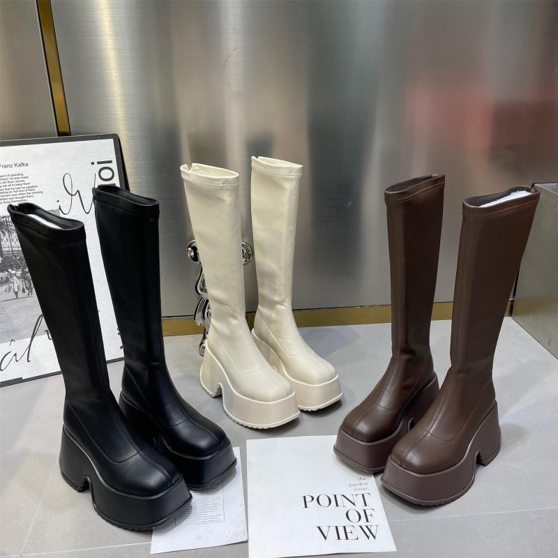 Winter Comfort High Boots for Women Fashion Back Zip Long Boots Female Elegant Platform Shoes Lady Thick Bottom Knight Booties