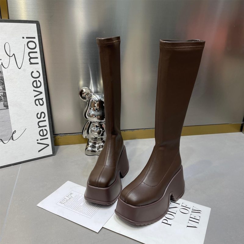 Winter Comfort High Boots for Women Fashion Back Zip Long Boots Female Elegant Platform Shoes Lady Thick Bottom Knight Booties - Image 3