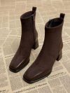 2023 Spring Autumn Square Headed Solid Color Fashion Side Zipper Waterproof Platform Simple External Wear Women's Fashion Boots