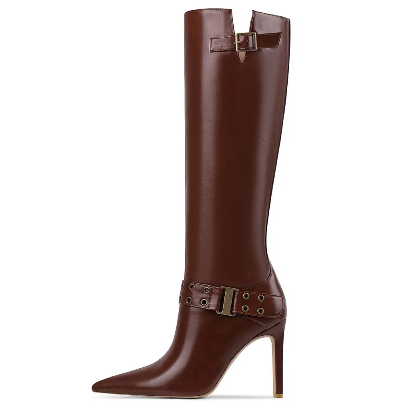 Sexy Women Knee High Boots Buckle Rivet Design Pointed Toe Thin Heel Shoes Fashion Luxury Party Halloween Shoes Women - Image 8