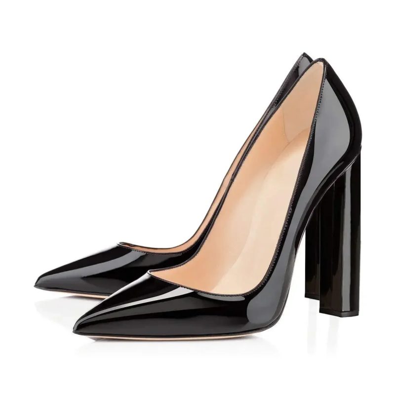 Women's Pointed Toe Block Classic 12cm High Heels Slip on Thick Shoes Wedding Office Dress Chunky Lady Pumps Customized