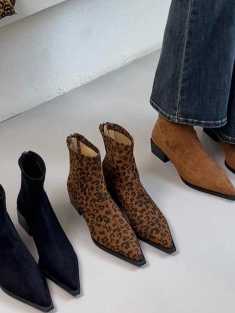 Designer Women Modern Ankle Boots Fashion Pointed Toe Short Booties Ladies Casual Thick Heel Shoes