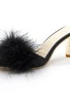 2023 Summer Shoes Women Feather Thin High Heeled Fur Slippers Bare Toes Mule Pump Slide Shoes Large Size Slide Flip-flops