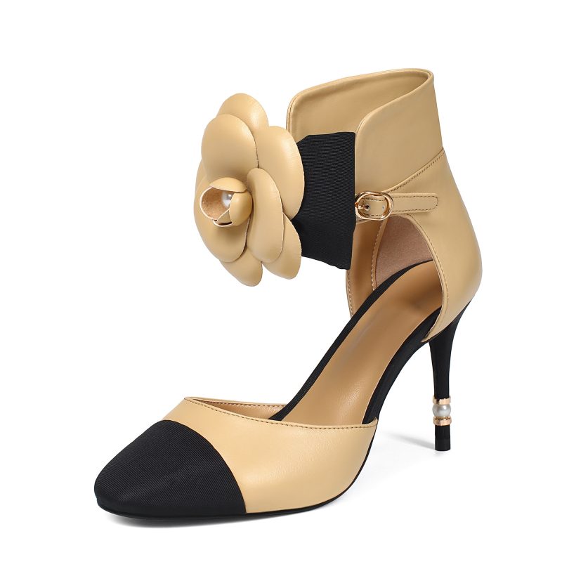 2024 New European and American Small Fragrant Camellia Bow Pearl Heel Hollow Colored Sandals Women's Sexy Walking Shoes - Image 9