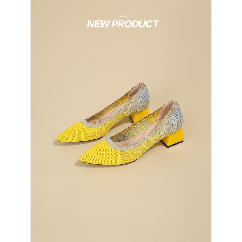 Knitting Single Shoes Pointed Toe Low Heels Shoes Women Spring And Autumn Small High Heels - Image 7