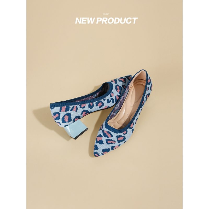 Knitting Single Shoes Pointed Toe Low Heels Shoes Women Spring And Autumn Small High Heels - Image 8