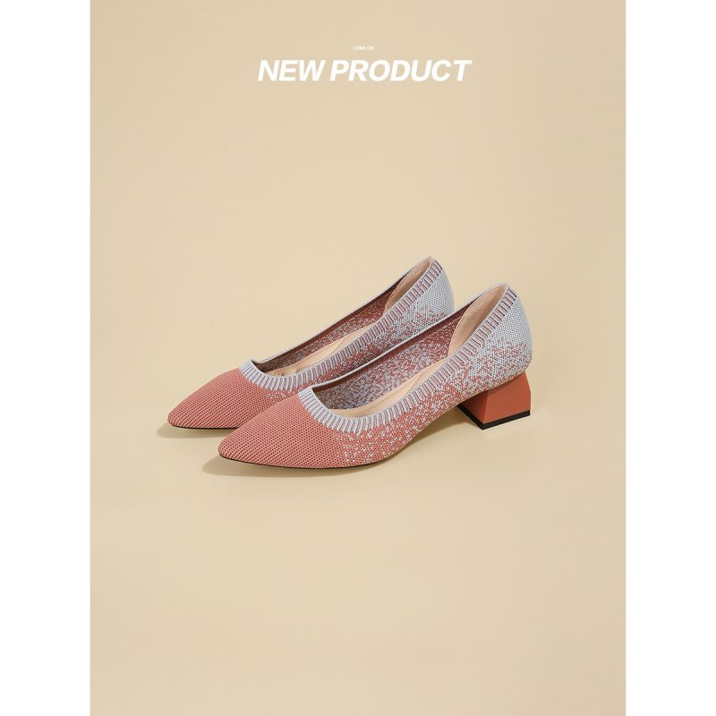 Knitting Single Shoes Pointed Toe Low Heels Shoes Women Spring And Autumn Small High Heels - Image 9
