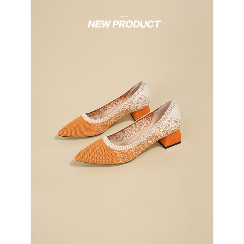 Knitting Single Shoes Pointed Toe Low Heels Shoes Women Spring And Autumn Small High Heels - Image 11