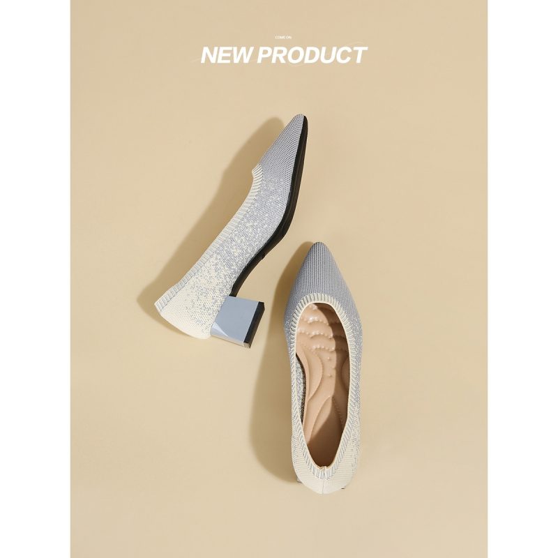 Knitting Single Shoes Pointed Toe Low Heels Shoes Women Spring And Autumn Small High Heels - Image 12