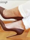 Tikicup Dark Brown Matte Women Pointy Toe Slip On High Heel Shoes Elegant Ladies Formal Dress Stiletto Pumps Plus Size 33-45