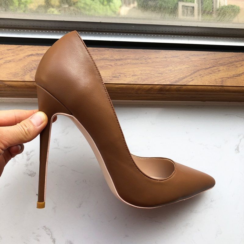 Tikicup Dark Brown Matte Women Pointy Toe Slip On High Heel Shoes Elegant Ladies Formal Dress Stiletto Pumps Plus Size 33-45 - Image 3