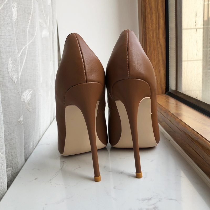 Tikicup Dark Brown Matte Women Pointy Toe Slip On High Heel Shoes Elegant Ladies Formal Dress Stiletto Pumps Plus Size 33-45 - Image 4