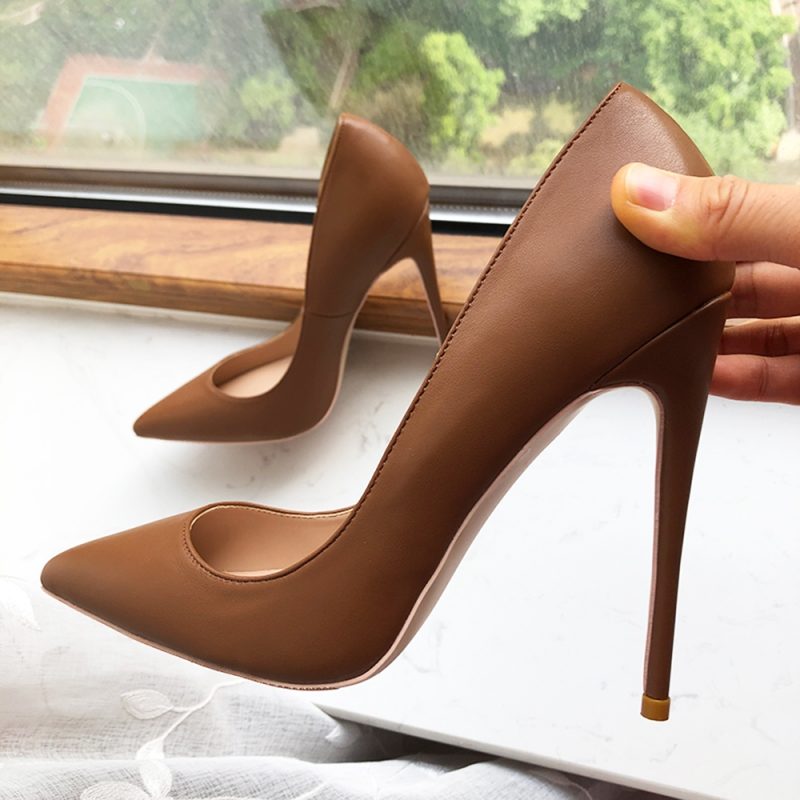 Tikicup Dark Brown Matte Women Pointy Toe Slip On High Heel Shoes Elegant Ladies Formal Dress Stiletto Pumps Plus Size 33-45 - Image 8