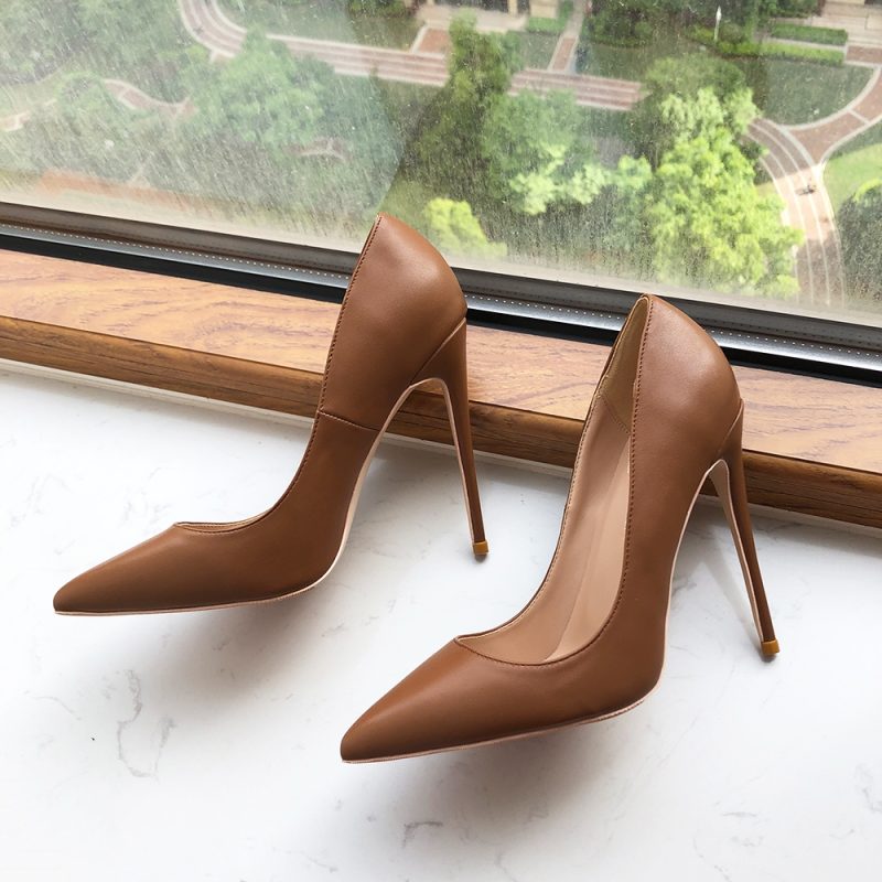 Tikicup Dark Brown Matte Women Pointy Toe Slip On High Heel Shoes Elegant Ladies Formal Dress Stiletto Pumps Plus Size 33-45 - Image 9