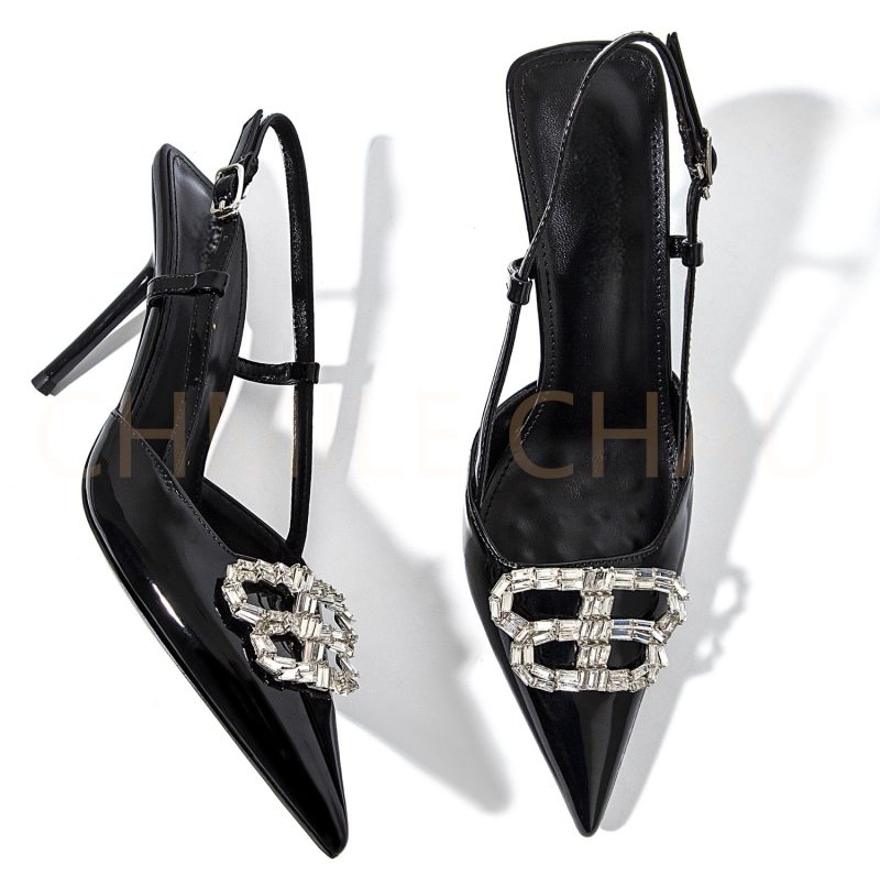 Measure your feet length before orderCrystal Buckle Luxury Designer Women Sandals High Heel Back Strap Evening Shoes 17-CHC-33