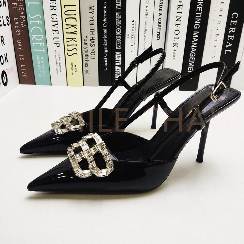 Measure your feet length before orderCrystal Buckle Luxury Designer Women Sandals High Heel Back Strap Evening Shoes 17-CHC-33 - Image 7