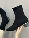 Women's Knitted Ankle Boots Pointed Toe Stretchy Chunky med Heels Fashion Sock Short Botas