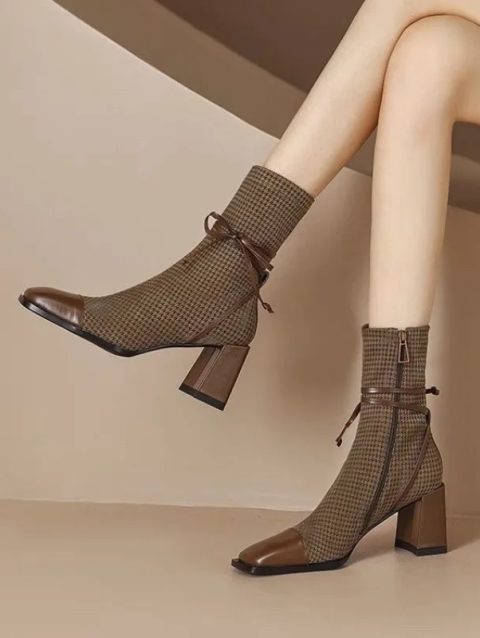 Shoes for Women 2023 New Square Toe Ladies High Heels Comfortable Thick Heel Office Female Shoes Fashion Women's Ankle Boots