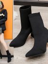 🔥Simple & Dreamy! Women's Stretch Knit Pointed Socks Boots. High Heels, Ideal for A/W, Your Go - to for Effortless Style