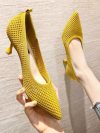 Women Pumps Summer Comfortable Triangle Heeled Party Shoes Stiletto Sexy Single High Heel Shoes Mesh Breathable Women Shoes