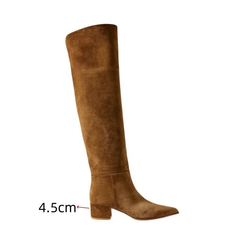 Ladies' Autumn and Winter Suede Thick High-heeled Oversized Knee High Boots, European and American Sexy Versatile Sleeve Boots - Image 8