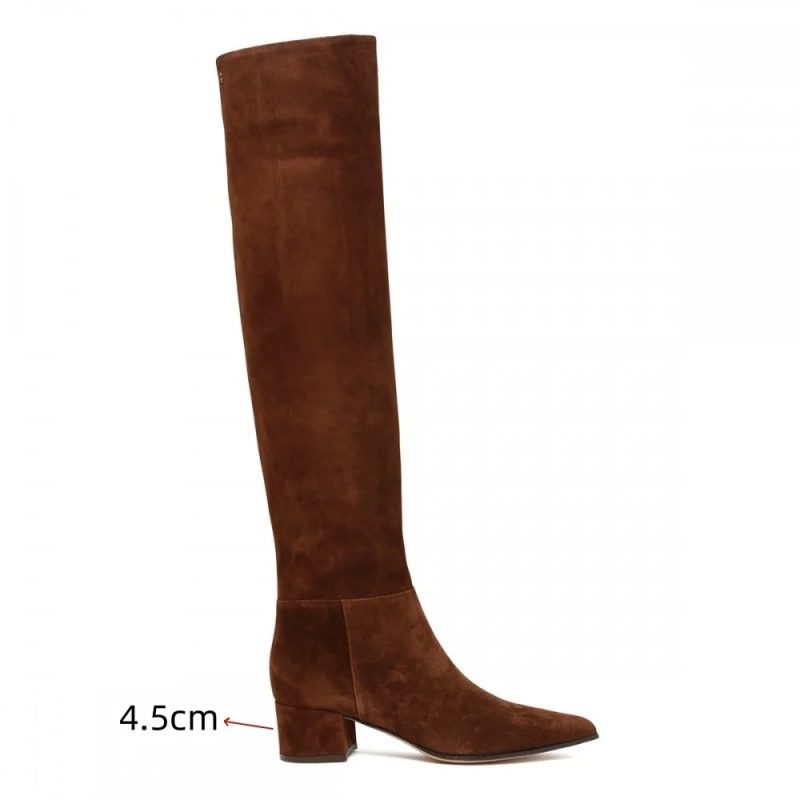 Ladies' Autumn and Winter Suede Thick High-heeled Oversized Knee High Boots, European and American Sexy Versatile Sleeve Boots - Image 9