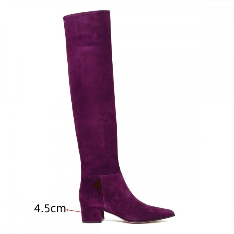 Ladies' Autumn and Winter Suede Thick High-heeled Oversized Knee High Boots, European and American Sexy Versatile Sleeve Boots - Image 11