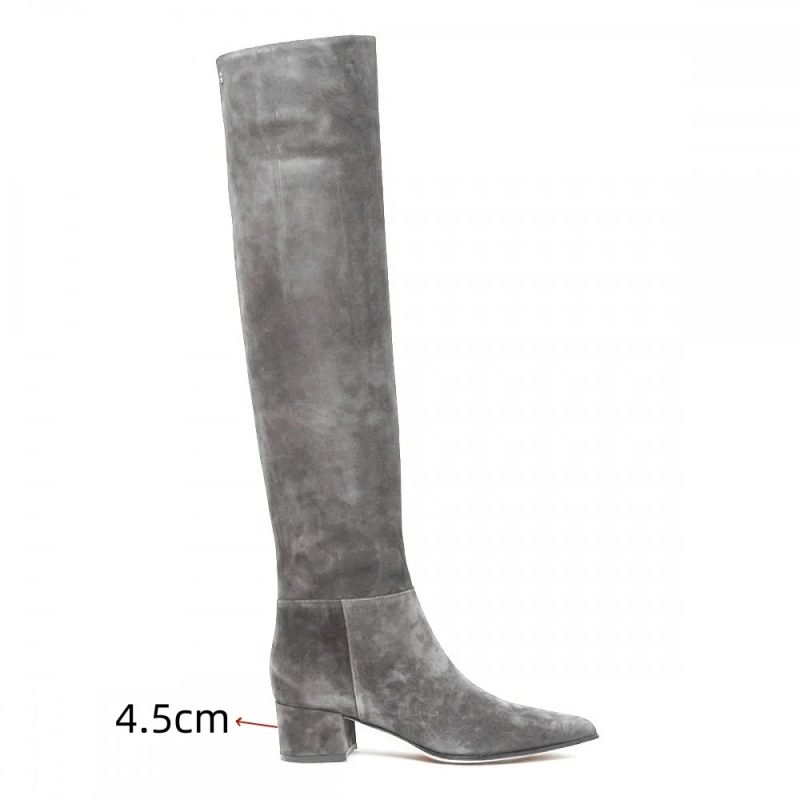Ladies' Autumn and Winter Suede Thick High-heeled Oversized Knee High Boots, European and American Sexy Versatile Sleeve Boots - Image 12