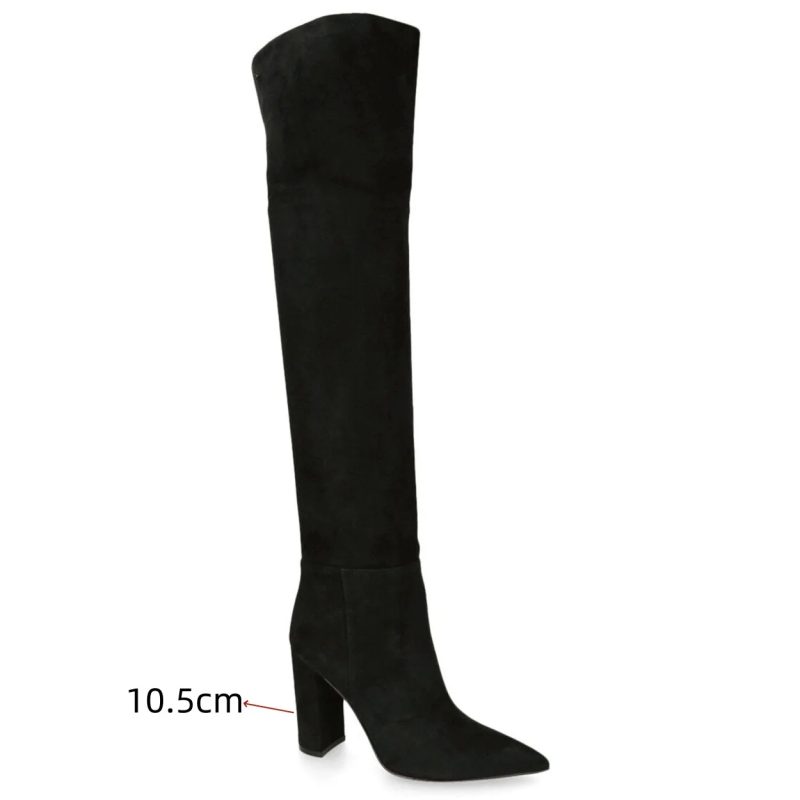 Ladies' Autumn and Winter Suede Thick High-heeled Oversized Knee High Boots, European and American Sexy Versatile Sleeve Boots - Image 19