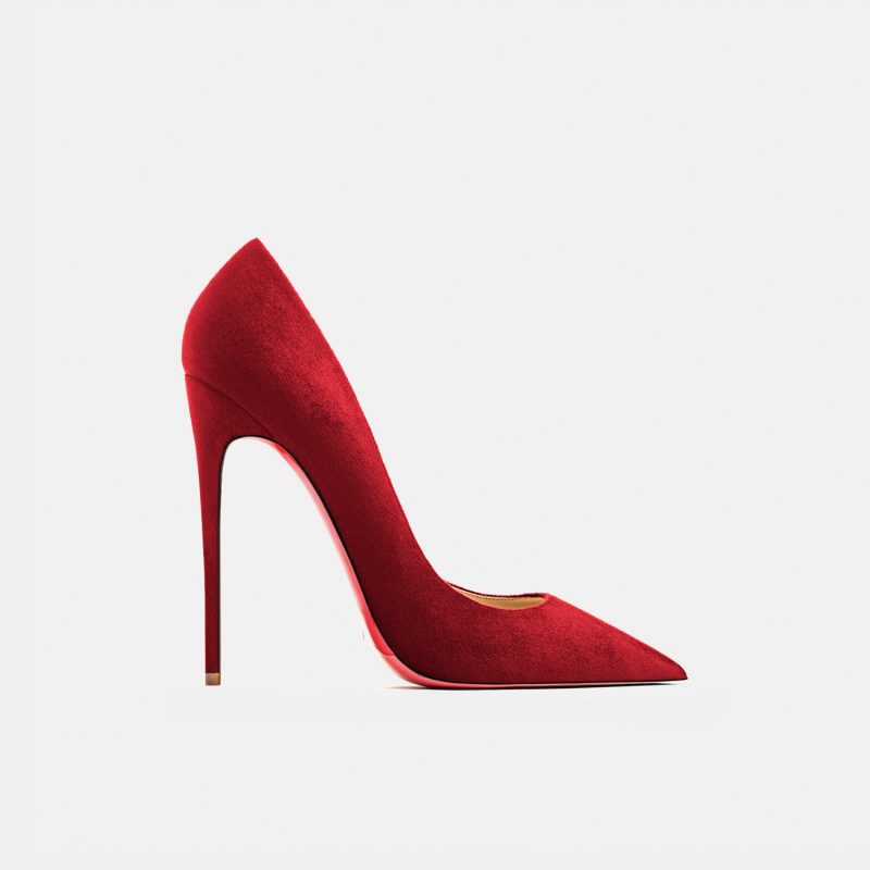 2025 Autumn New Women's High Heels Shoes Sexy Pointed Suede Red Shiny Bottom Pumps Fashionable Temperament Shallow Wedding Shoes - Image 18