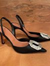 Rhinestone Toe Sandals Women's New Black Versatile Temperament Silk Pointed Toe Back Strap Stiletto Heels