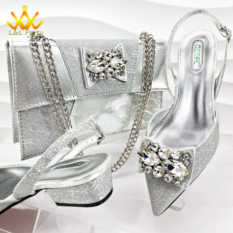 Spring New Arrivals 2024 Italian Design Shoes and Bag Set in Sky Blue Color Pointed Toe Comfortable Heels for Party - Image 3