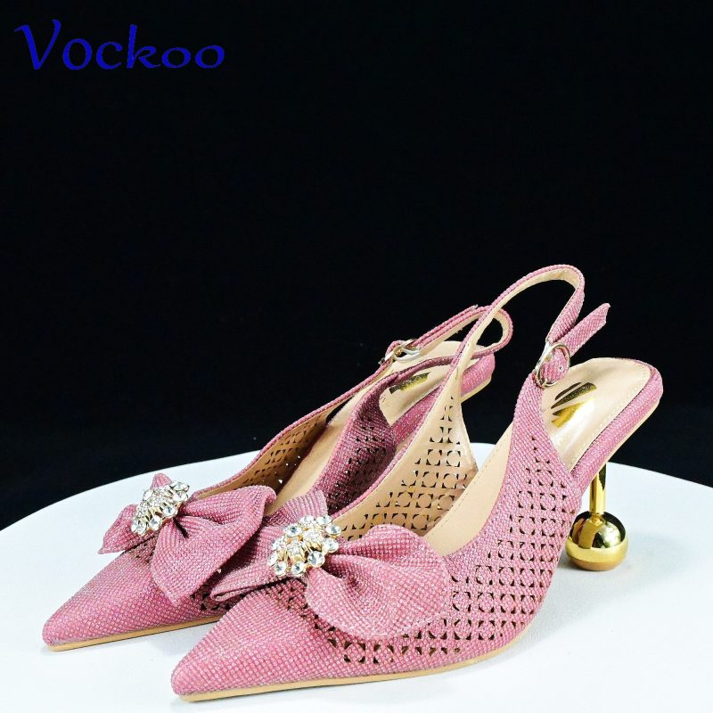 2024 Super High Heels New Arrivals Italian Women Shoes and Bag Set in Pink Color Pointed Toe with Appliques For Dress - Image 4