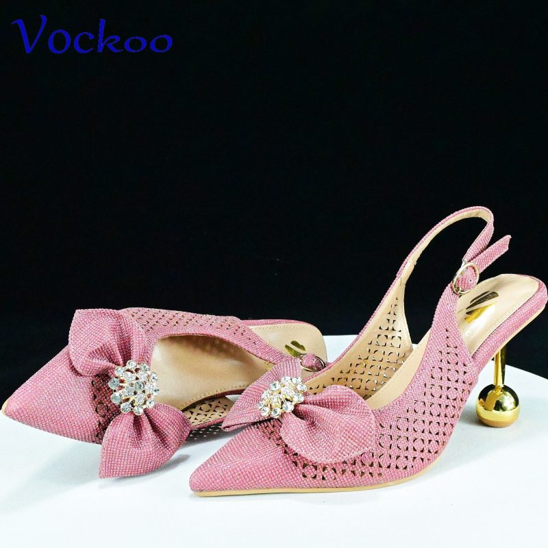 2024 Super High Heels New Arrivals Italian Women Shoes and Bag Set in Pink Color Pointed Toe with Appliques For Dress - Image 5