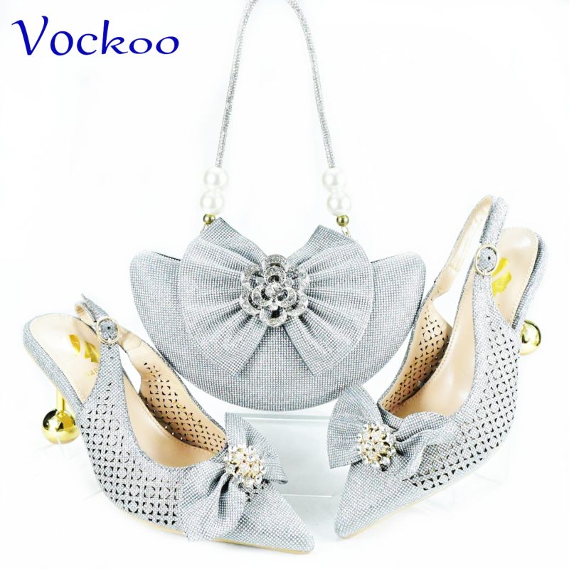 2024 Super High Heels New Arrivals Italian Women Shoes and Bag Set in Pink Color Pointed Toe with Appliques For Dress - Image 9