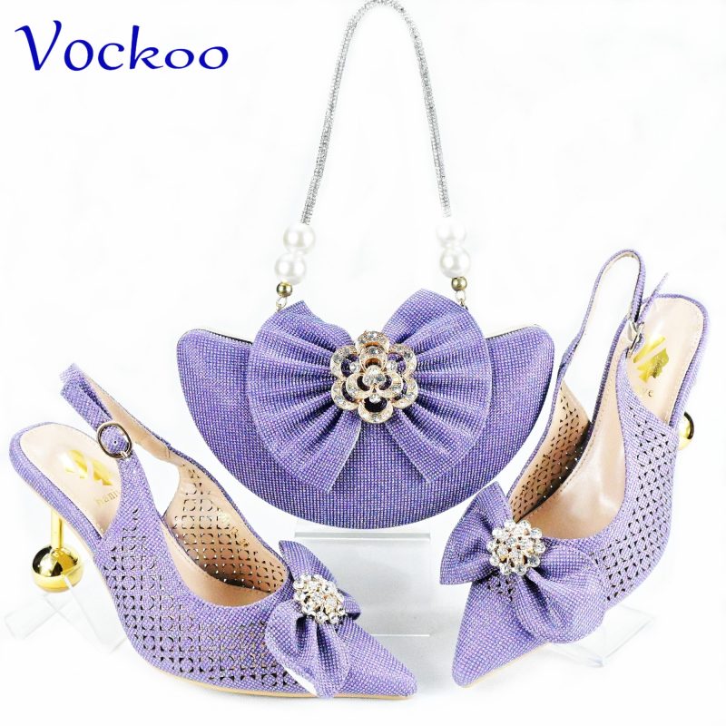 2024 Super High Heels New Arrivals Italian Women Shoes and Bag Set in Pink Color Pointed Toe with Appliques For Dress - Image 10