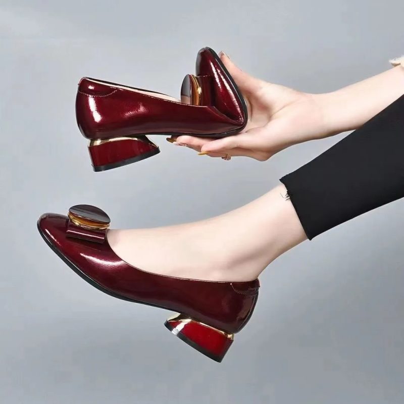 Cresfimix Zapatos De Mujer Women Fashion Black Slip on Square Heel Pumps Lady Cool Brown Comfort Summer Office Heel Shoes B6308 - Image 7