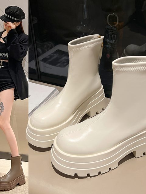 PU Leather Chunky Platform Ankle Boots 2024 Women Back Zipper Thick Heeled Short Boots Woman Black Punk Boots Ladies D113