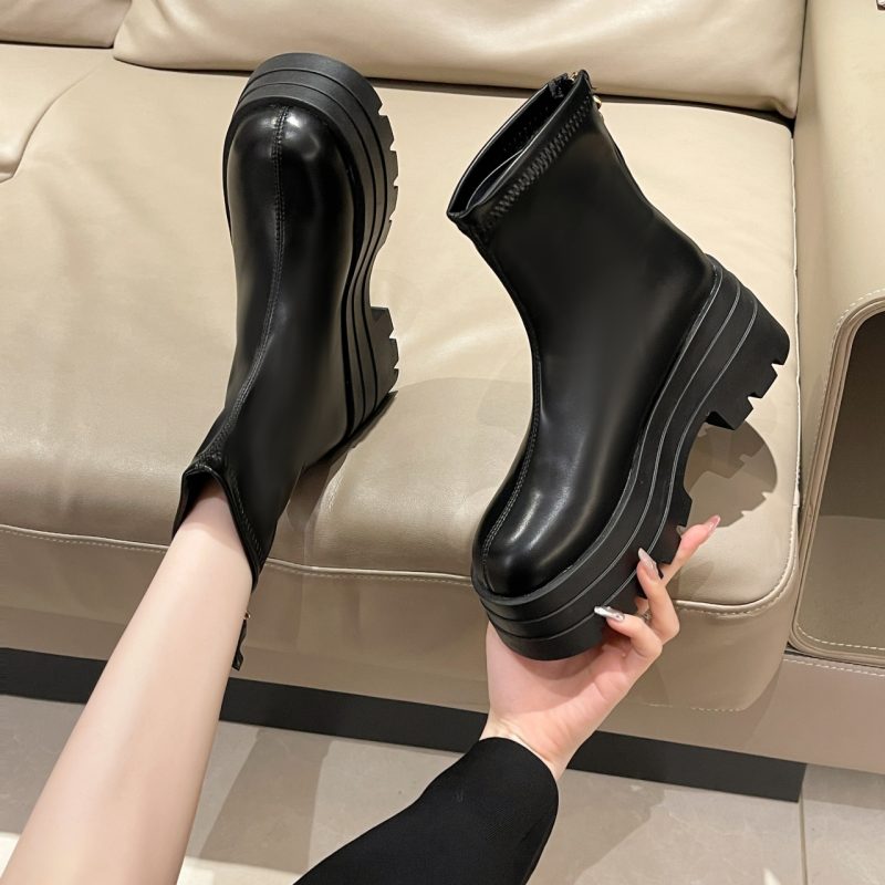 PU Leather Chunky Platform Ankle Boots 2024 Women Back Zipper Thick Heeled Short Boots Woman Black Punk Boots Ladies D113 - Image 2