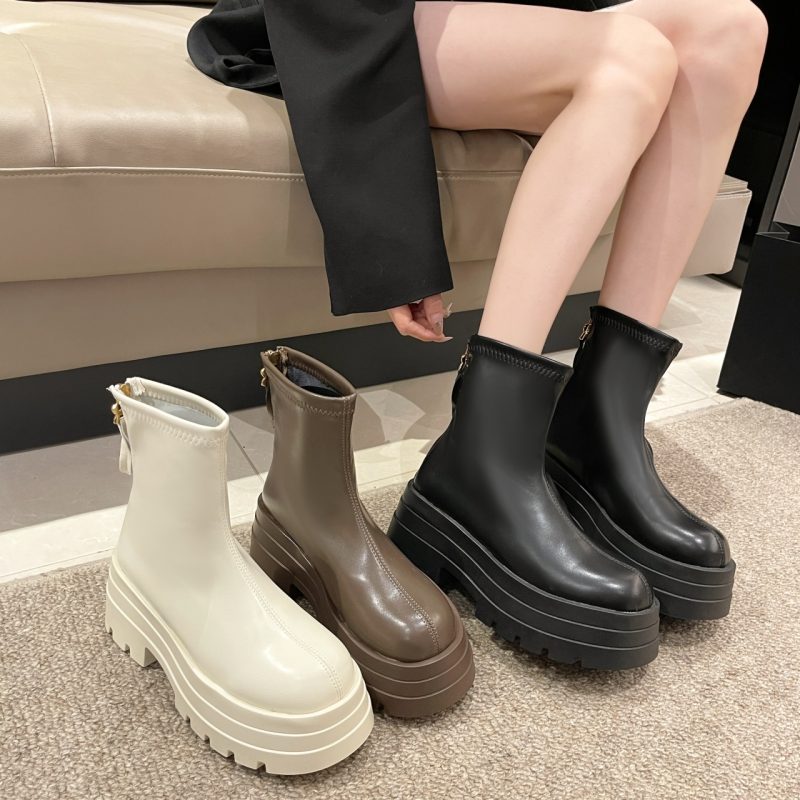 PU Leather Chunky Platform Ankle Boots 2024 Women Back Zipper Thick Heeled Short Boots Woman Black Punk Boots Ladies D113 - Image 3