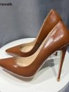 Women Sexy Chic OL 12cm Pumps Ladies Stilettos Matte Brown Thin High Heels Elegant Pointed Toe Party Dress Shoes Plus Size46